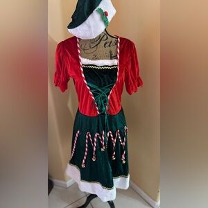 Festive Red and Green womens Holiday Dress with accessories